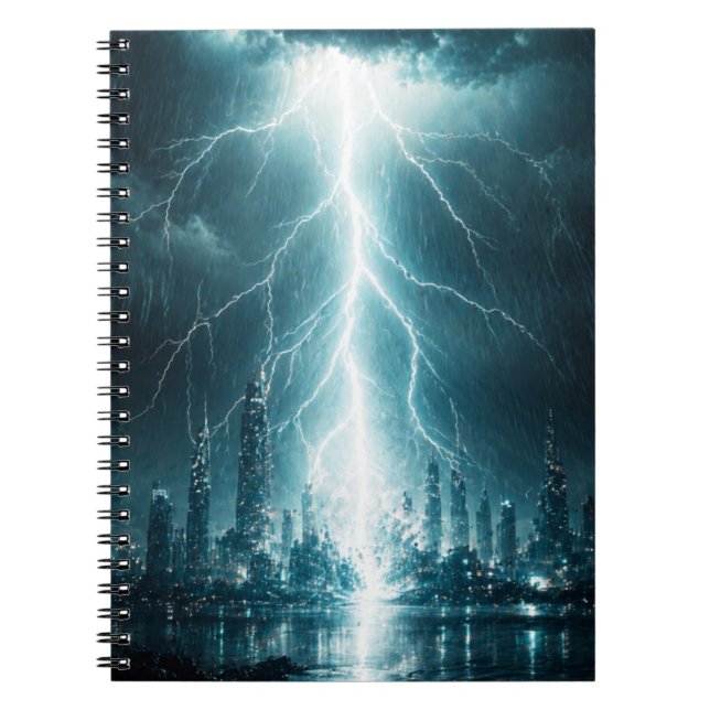 Futuristic City Lightning Strike Wall Art – Cyberp Notebook (Front)