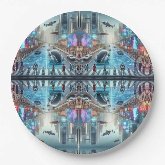 Futuristic City Paper Plate (Front)