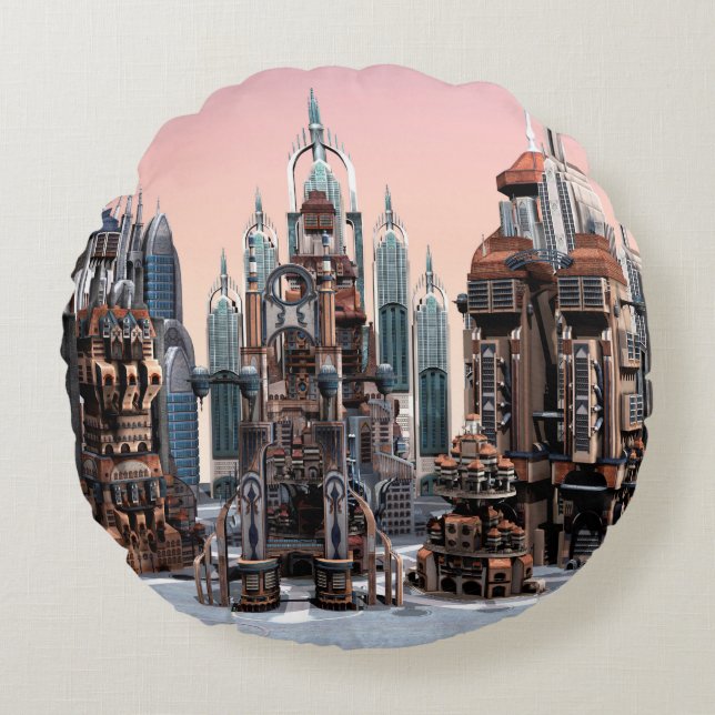 Futuristic City Round Pillow (Front)