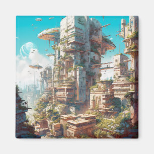 Futuristic City Science Fiction Art Magnet