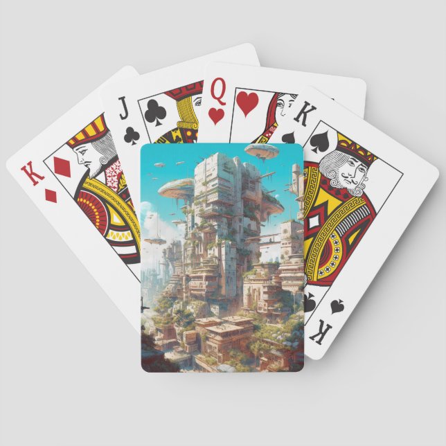 Futuristic City Science Fiction Art Poker Cards (Back)