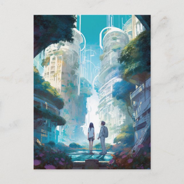 Futuristic City Science Fiction Art Postcard (Front)
