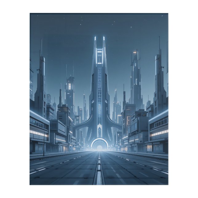 Futuristic Cityscape Acrylic Print (Front)