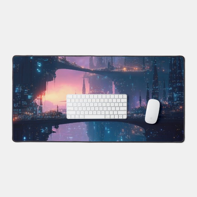 Futuristic Cityscape at Dusk Desk Mat (Keyboard & Mouse)
