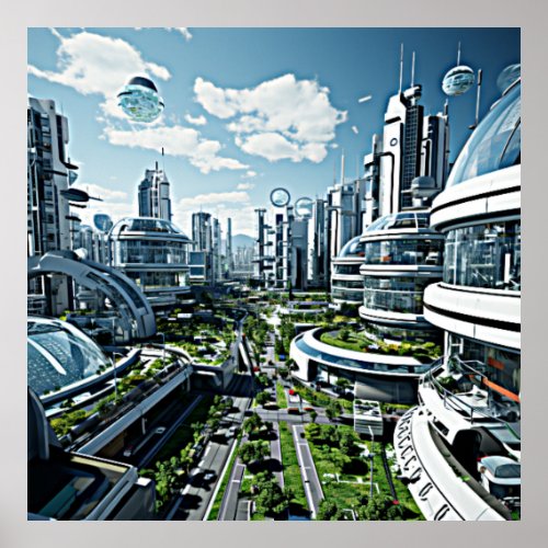 Futuristic Cityscape in Spring Poster