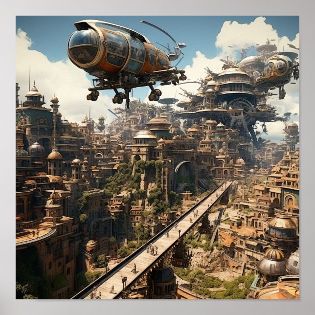 Futuristic Cityscape: Spectacular Flying Cars and  Poster (Front)