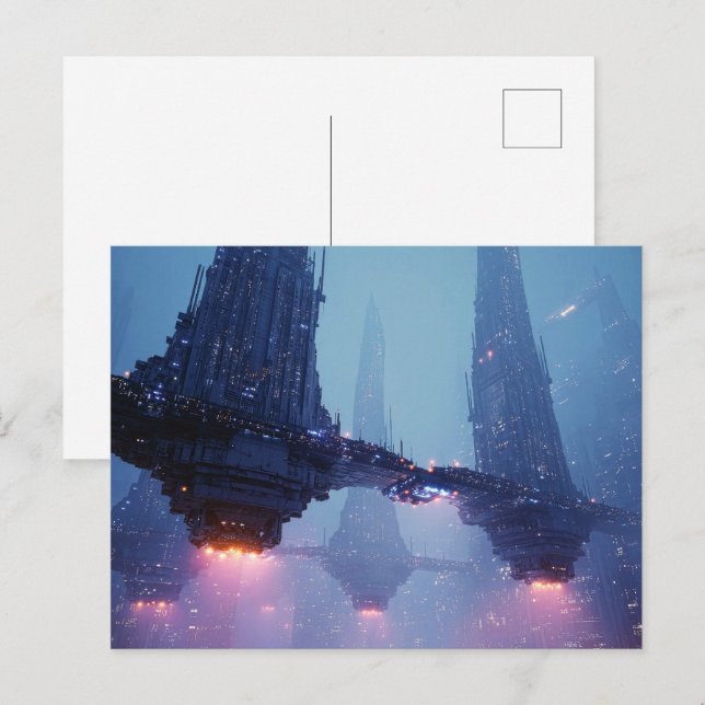 Futuristic Cityscape with Hovering Structures Postcard (Front/Back)