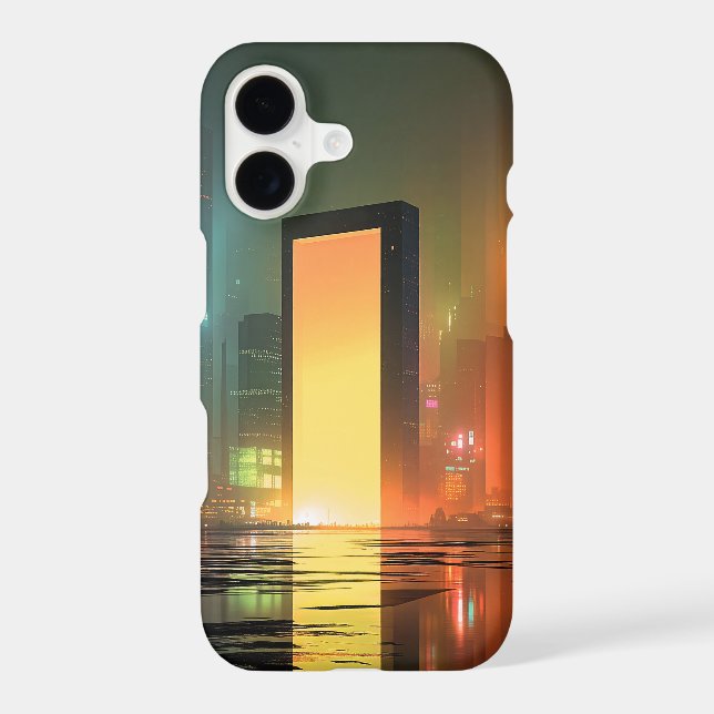Futuristic Cityscape with Neon Reflections iPhone Case (Back)