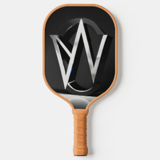 Futuristic, clean, simplistic, emblem made out of  carbon fiber pickleball paddle 