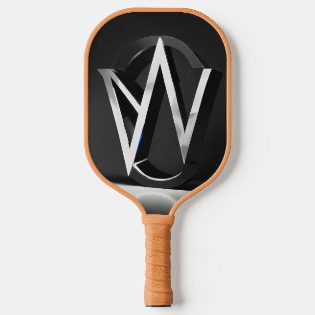 Futuristic, clean, simplistic, emblem made out of  carbon fiber pickleball paddle  (Front)