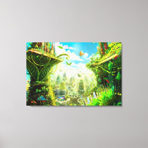 Futuristic Colorful Plant City AI Generated Art Canvas Print