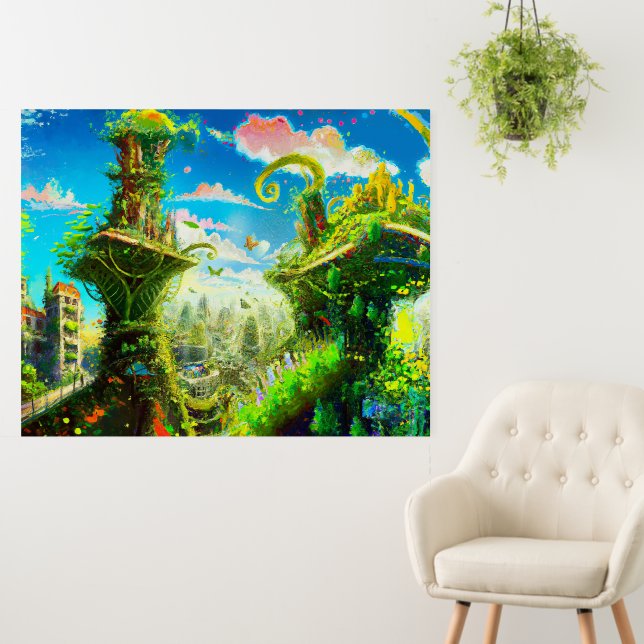 Futuristic Colorful Plant City, AI Generated Art Foam Board (In Situ (Wall))