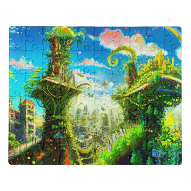 Futuristic Colorful Plant City, AI Generated Art Jigsaw Puzzle (Puzzle Horizontal)