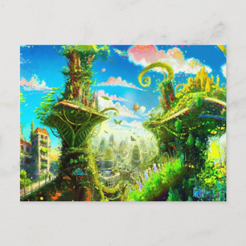 Futuristic Colorful Plant City AI Generated Art Postcard