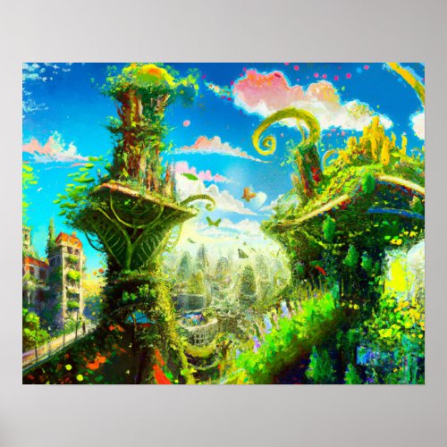 Futuristic Colorful Plant City AI Generated Art Poster