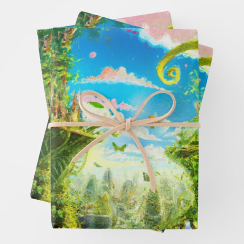 Futuristic Colorful Plant City AI Generated Art Wrapping Paper Sheets