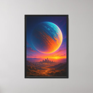 Futuristic Cosmic City Canvas Wall Art – Surreal