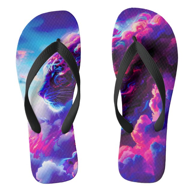 Futuristic Cosmic Neon Leopard  Flip Flops (Footbed)