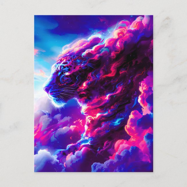 Futuristic Cosmic Neon Leopard  Holiday Postcard (Front)