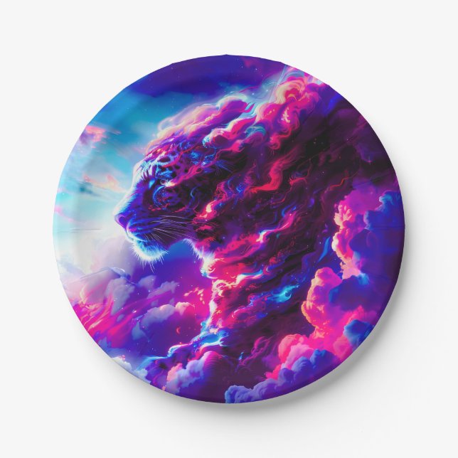 Futuristic Cosmic Neon Leopard  Paper Plates (Front)