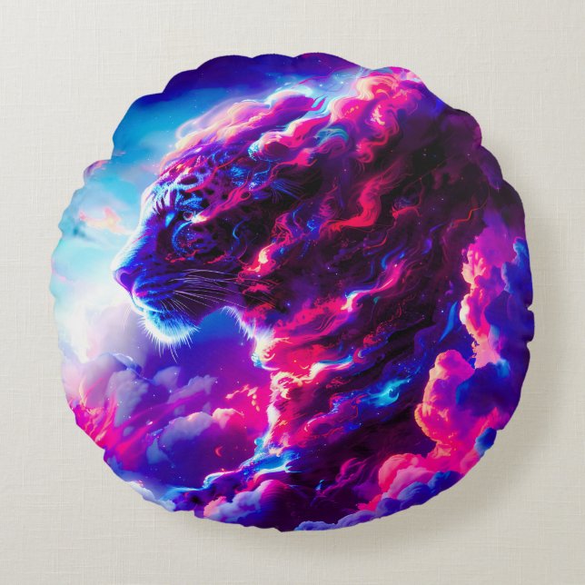 Futuristic Cosmic Neon Leopard  Round Pillow (Front)