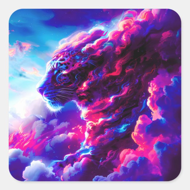 Futuristic Cosmic Neon Leopard  Square Sticker (Front)