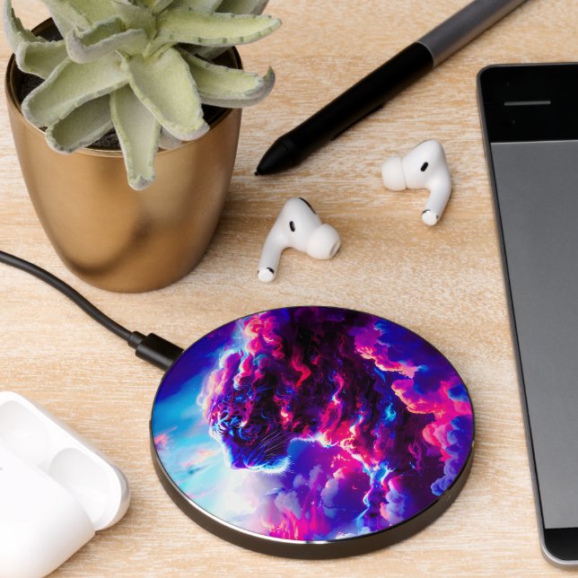 Futuristic Cosmic Neon Leopard  Wireless Charger (Desk 2)