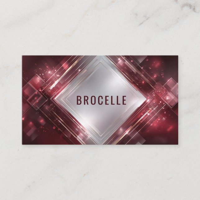 Futuristic Crimson Diamond Gold Line Dynamic Geome Business Card (Front)