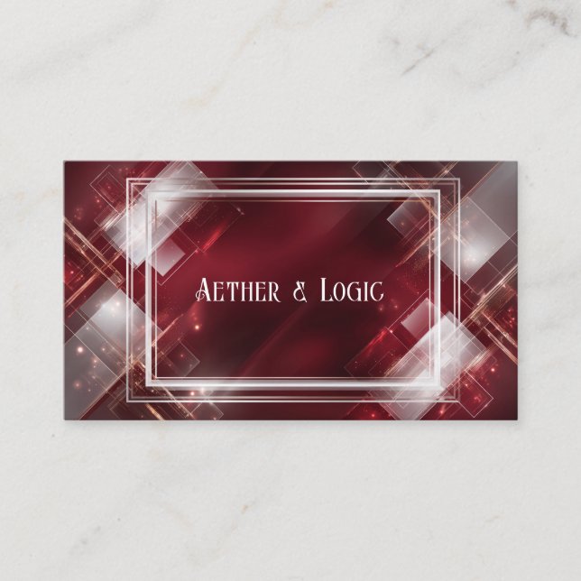 Futuristic Crimson Geometric Layered Frame Dynamic Business Card (Front)