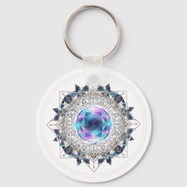 Futuristic Crystal Mandala – Geometric Tech Art Keychain (Front)