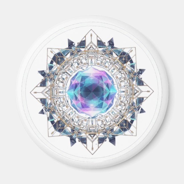 Futuristic Crystal Mandala – Geometric Tech Art Magnet (Front)