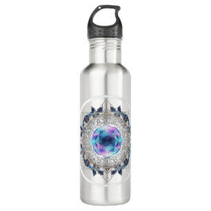 Futuristic Crystal Mandala – Geometric Tech Art Stainless Steel Water Bottle