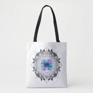 Futuristic Crystal Mandala – Geometric Tech Art Tote Bag