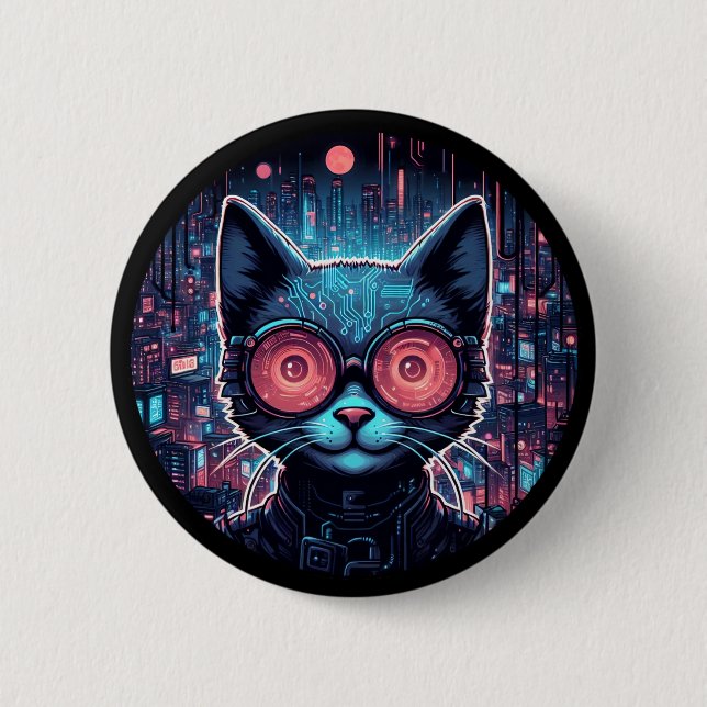 Futuristic Cyber Cat Button (Front)