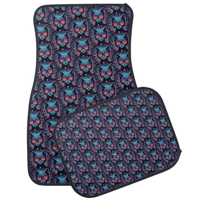 Futuristic Cyber Cat Car Floor Mat (Set)