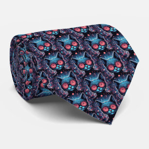 Futuristic Cyber Cat Neck Tie