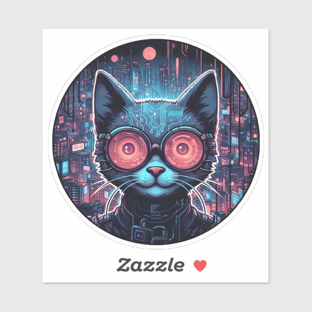 Futuristic Cyber Cat Sticker (Sheet)