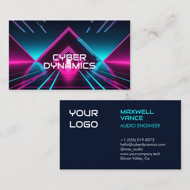 Futuristic Cyber Tech Neon Synthwave Dj Business Card (Front/Back)