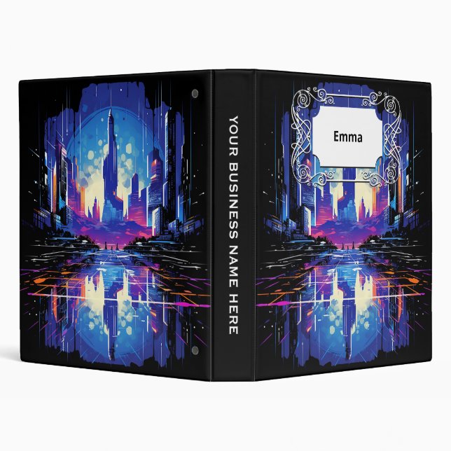Futuristic Cyberpunk City Skyline 3 Ring Binder (Background)