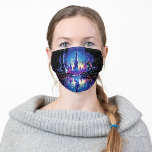 Futuristic Cyberpunk City Skyline Adult Cloth Face Mask