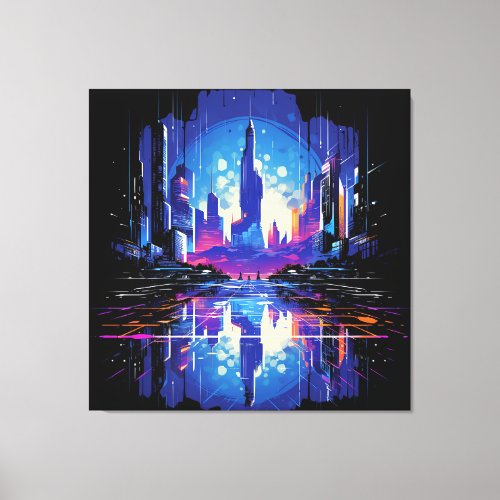 Futuristic Cyberpunk City Skyline Canvas Print
