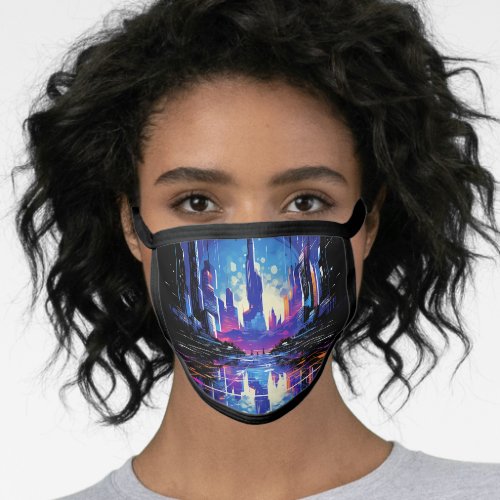 Futuristic Cyberpunk City Skyline Face Mask