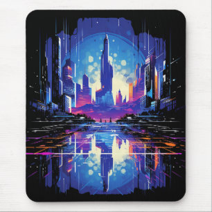 Futuristic Cyberpunk City Skyline Mouse Pad