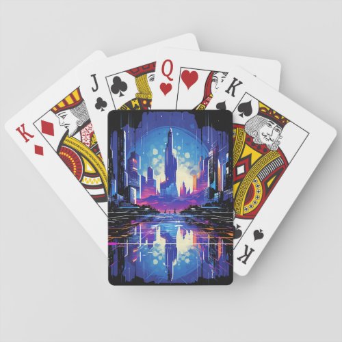 Futuristic Cyberpunk City Skyline Playing Cards