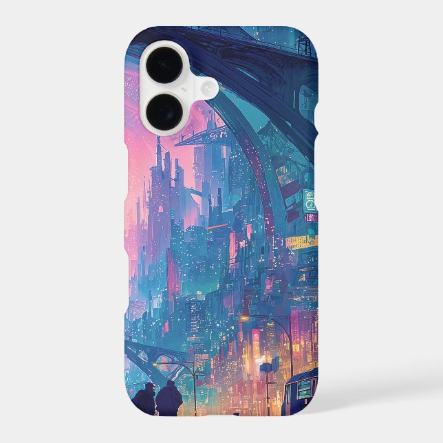 Futuristic Cyberpunk Cityscape with Glowing Arches iPhone Case (Back)