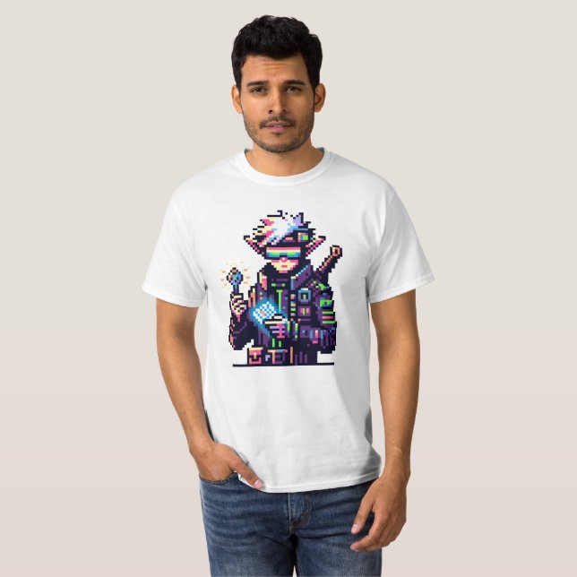 Futuristic Cyberpunk Elf Neon Goggles Digital Key T-Shirt (Front Full)