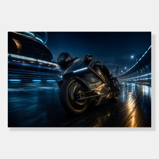 Futuristic Cyberpunk Motorcycle Racing Foam Board