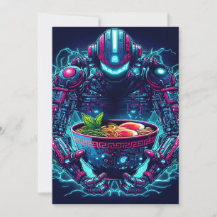 Futuristic Cyberpunk Robot Neon Food Ramen Announcement