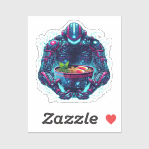 Futuristic Cyberpunk Robot Neon Food Ramen Sticker