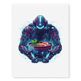Futuristic Cyberpunk Robot Neon Food Ramen Temporary Tattoos